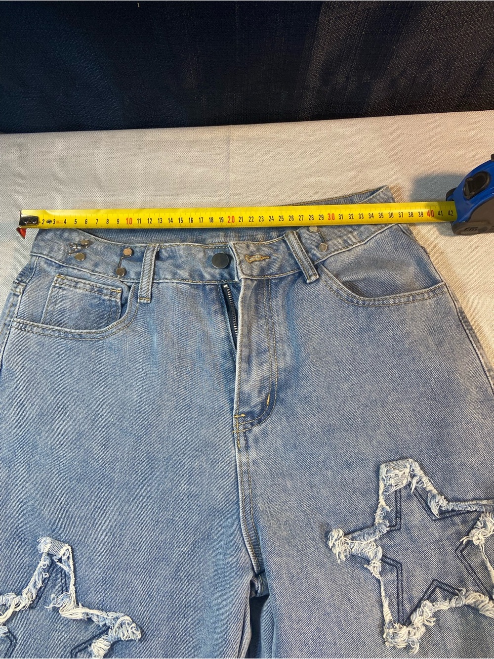 Light Blue Wide-Leg Star Patch Jeans
